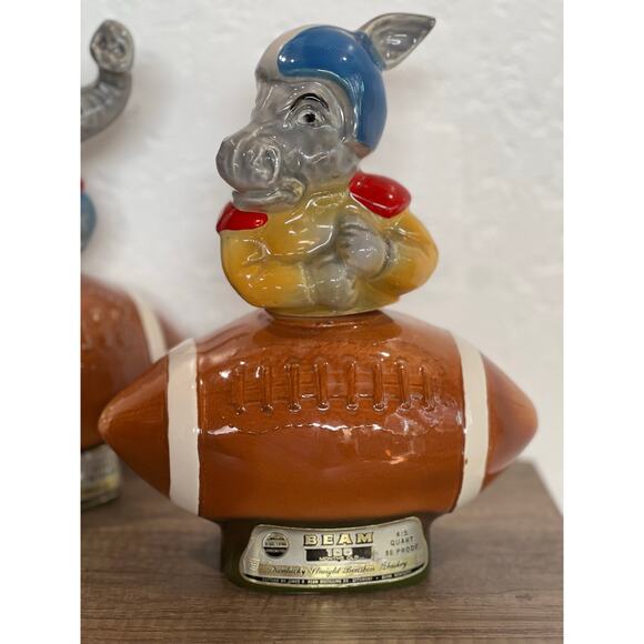 intage Jim Beam Football Decanter Bottles Elephant Donkey Set Empty ~ 1972 - Picture 4 of 12